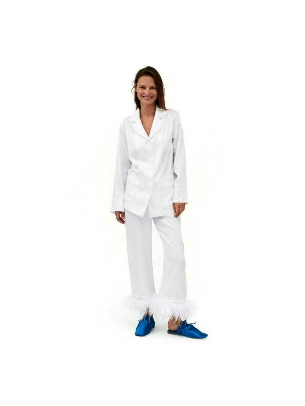 Daily Sleeper Women’s White Feather-Trim Pajama Set